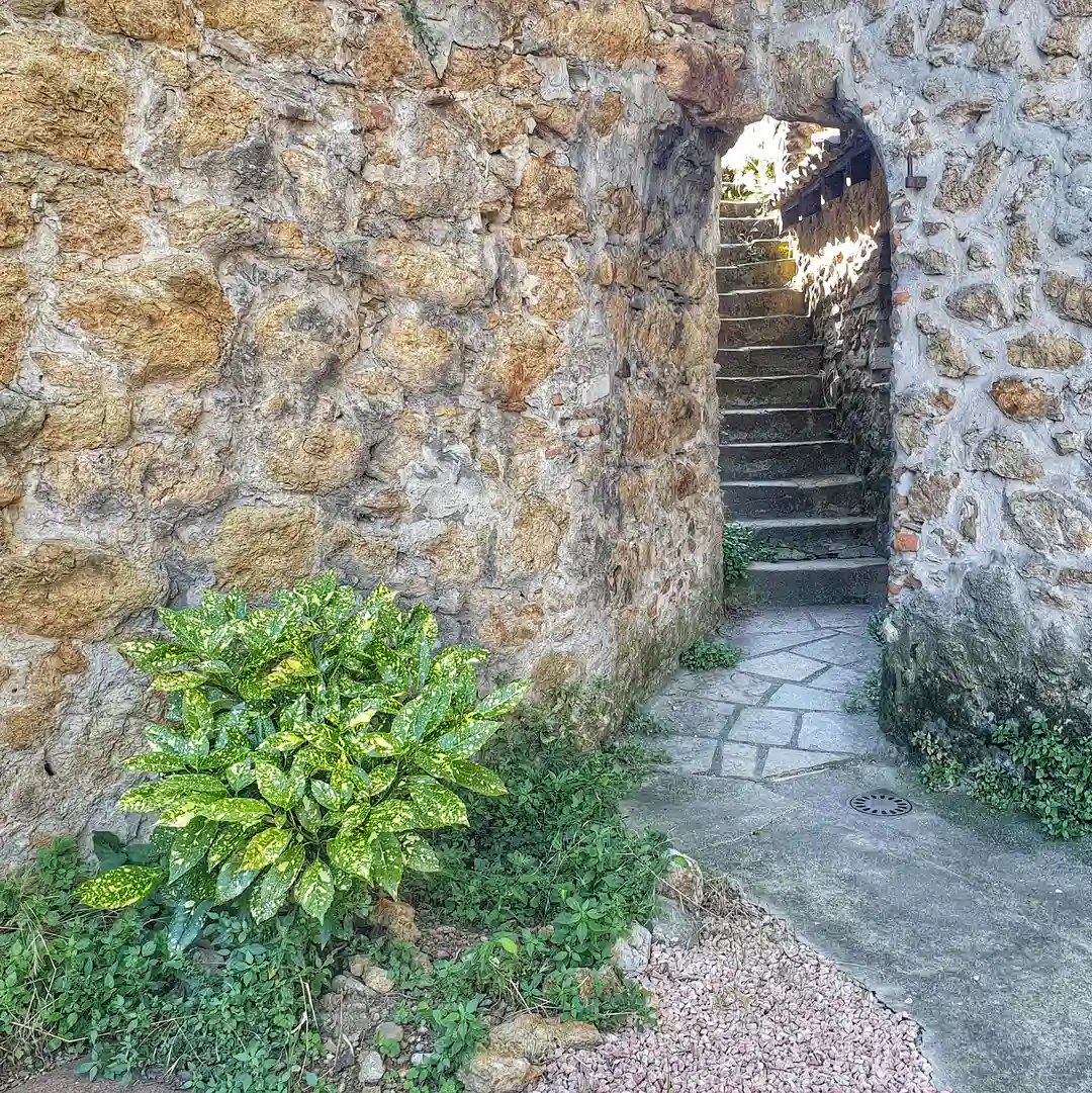 Chemin d'accès au jardin suspendu de la Tour, meublé de tourisme à La Bâtie, location à Vienne.